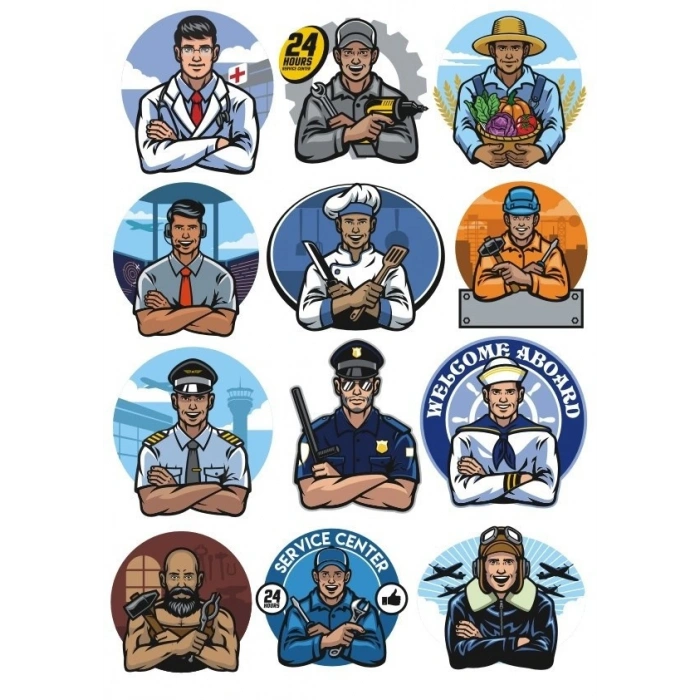 Meslekler Sticker Set-2 12 Parça Telefon, Tablet, Defter, Laptop Sticker