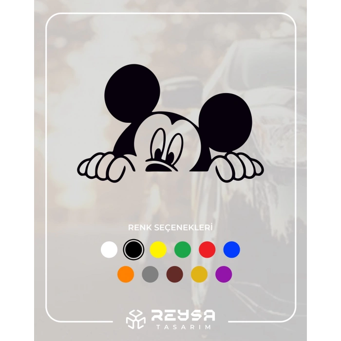 Mickey Mouse Araba Sticker 17x17 Cm Siyah