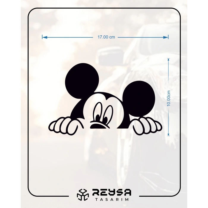 Mickey Mouse Araba Sticker 17x17 Cm Siyah