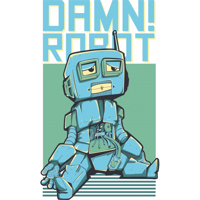 Bıkmış Robot Sticker 10x10 cmRenkli Sticker