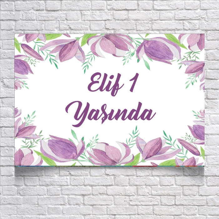 Mor Çiçek Temalı Doğum Günü Afişi 50X70 cm