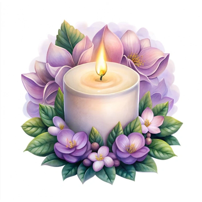 Mor Çiçekli Beyaz Mum Duvar Stickerı
