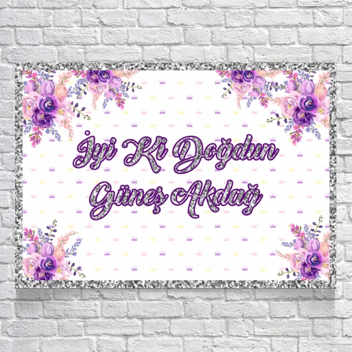 Mor Çiçekli Doğum Günü Afişi 70X100 cm