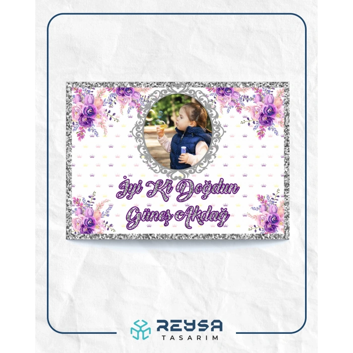 Mor Çiçekli Doğum Günü Afişi 70X100 cm