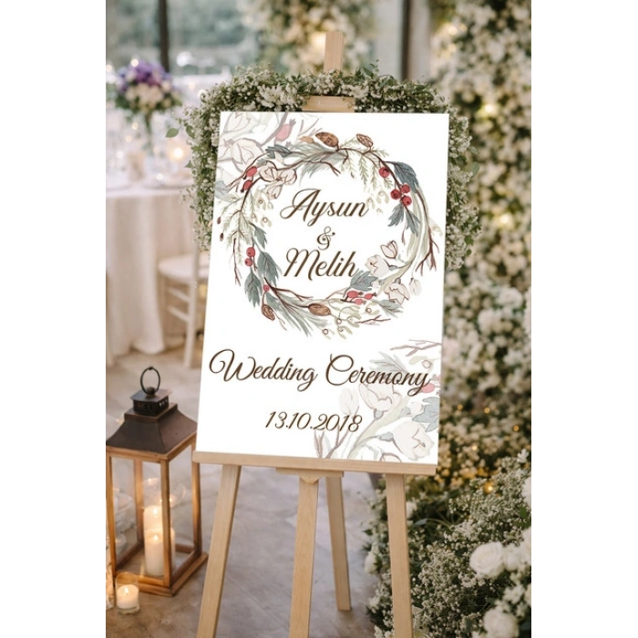Yuvarlak Çiçekli Düğün, Nişan ve Söz Karşılama Panosu – 50x70 cm