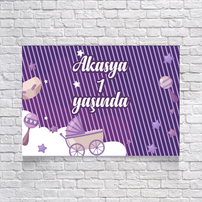 Mor Çizgili Doğum Günü Afişi 50X70 cm
