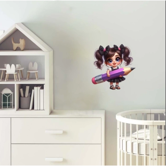Mor Kalem Tutan Kız Duvar Stickerı