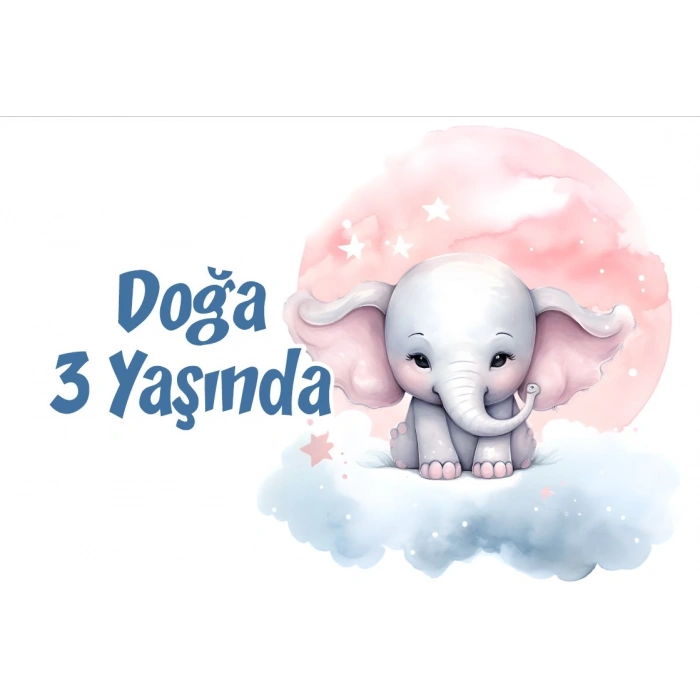 Sevimli Fil Temalı Doğum Günü Afişi *3 50X70 cm