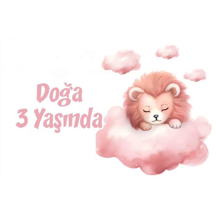 Pembe Sevimli Aslan Doğum Günü Afişi 35X50 cm