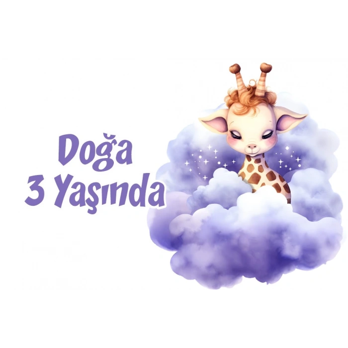 Mor Sevimli Zürafa Doğum Günü Afişi 70X100 cm