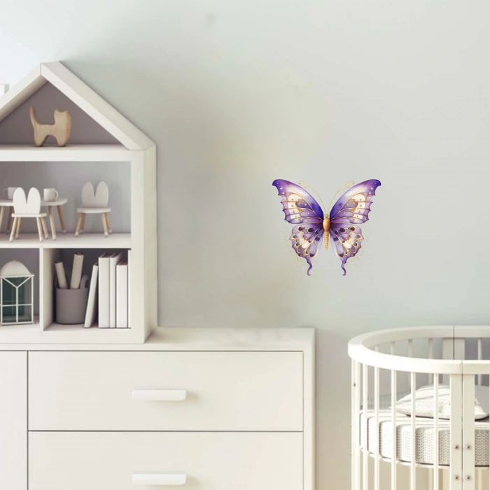 Mor ve Altın Uçlu Kelebek Duvar Stickerı