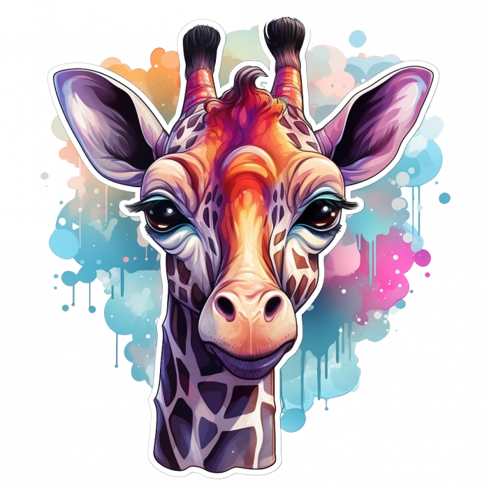Mor ve Pembe Tonlarında Zürafa Kafası Duvar Stickerı