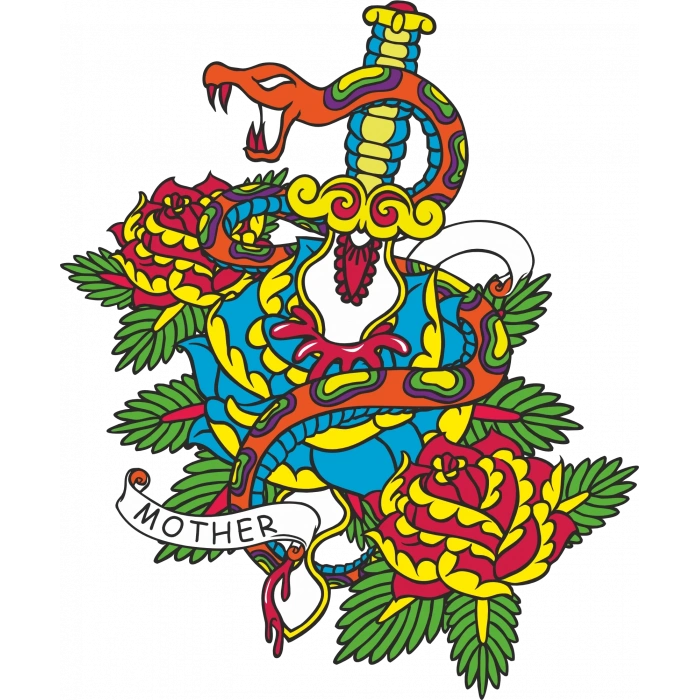 Mother Güller Kalp ve Yılan Sticker 10x10 cmRenkli Sticker