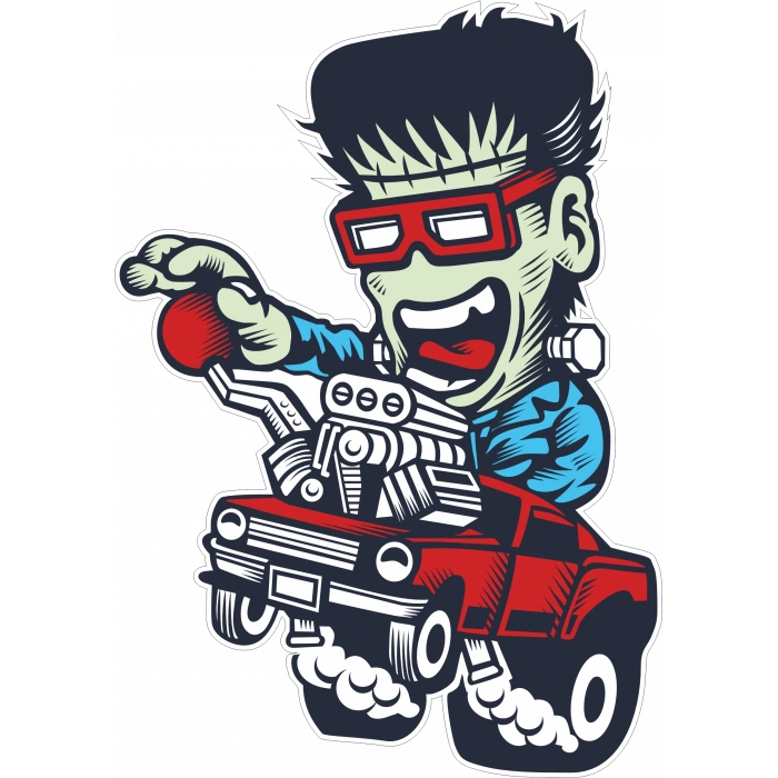 Motor Süren Zombi Sticker 10x10 cmRenkli Sticker