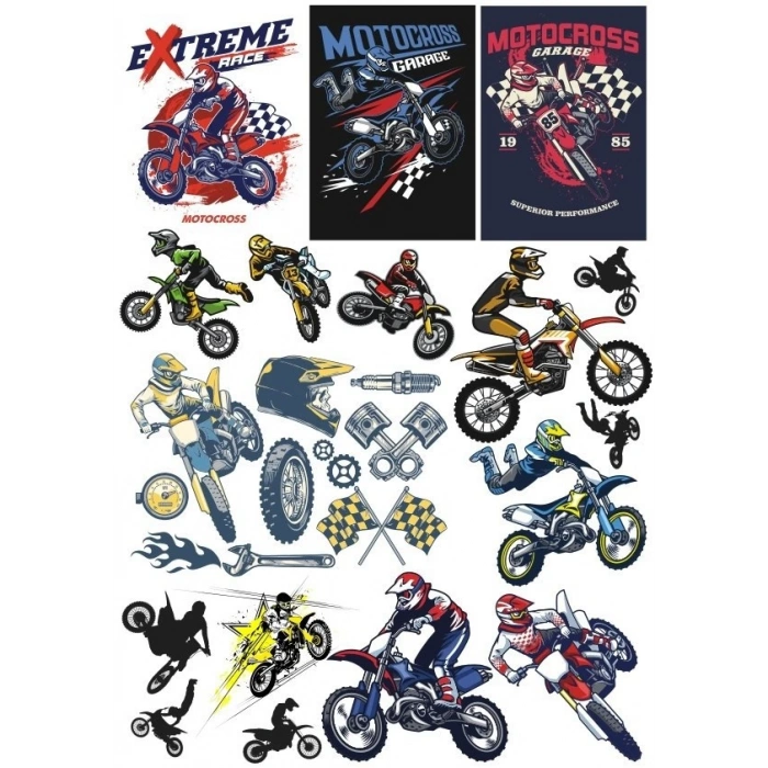 Motorcu Kross Moto Sticker 23 Parça Telefon, Tablet, Defter, Laptop Sticker