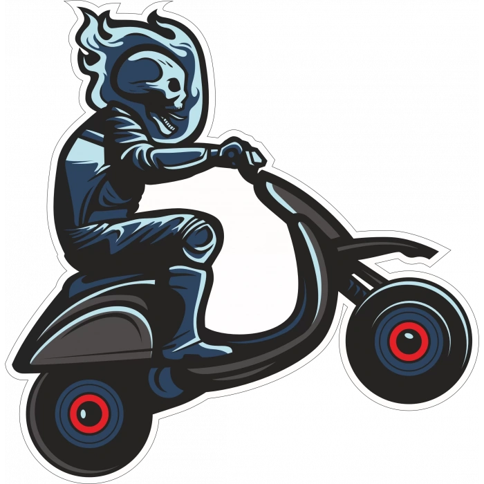Motorcu ?skelet Sticker 10x10 cmRenkli Sticker