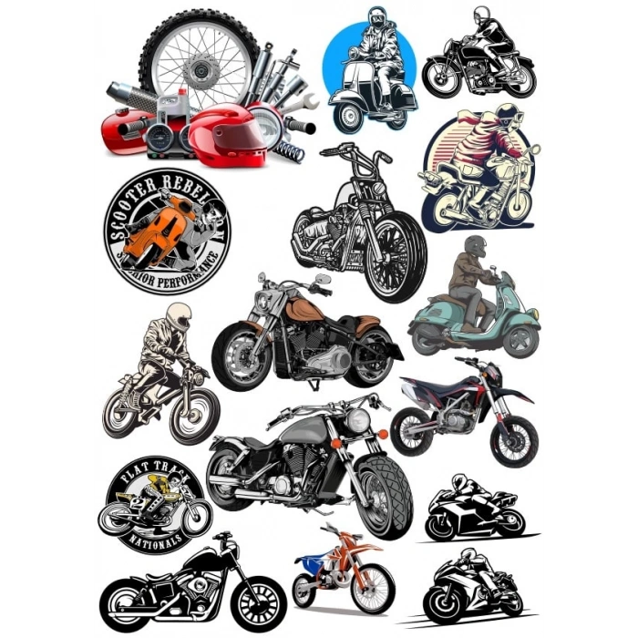 Motorcu Sticker 4 16 Parça Telefon, Tablet, Defter, Laptop Sticker