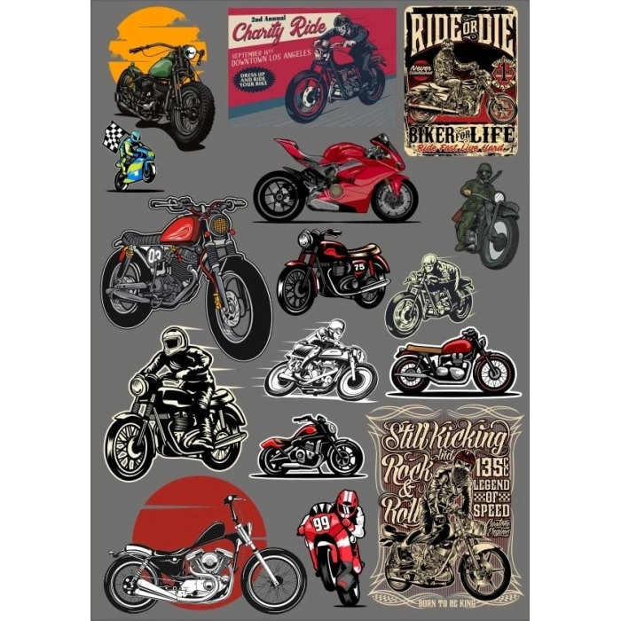 Motorcu Sticker 5 15 Parça Telefon, Tablet, Defter, Laptop Sticker