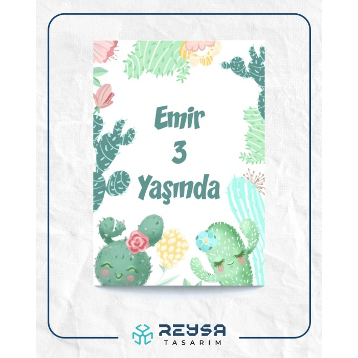 Mutlu Kaktüsler Temalı Doğum Günü Afişi 35X50 cm
