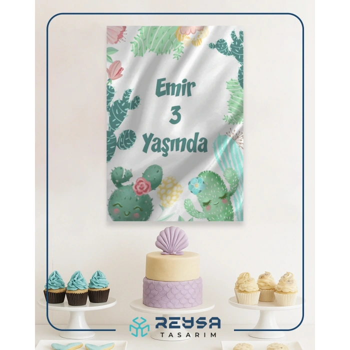 Mutlu Kaktüsler Temalı Doğum Günü Afişi 50X70 cm