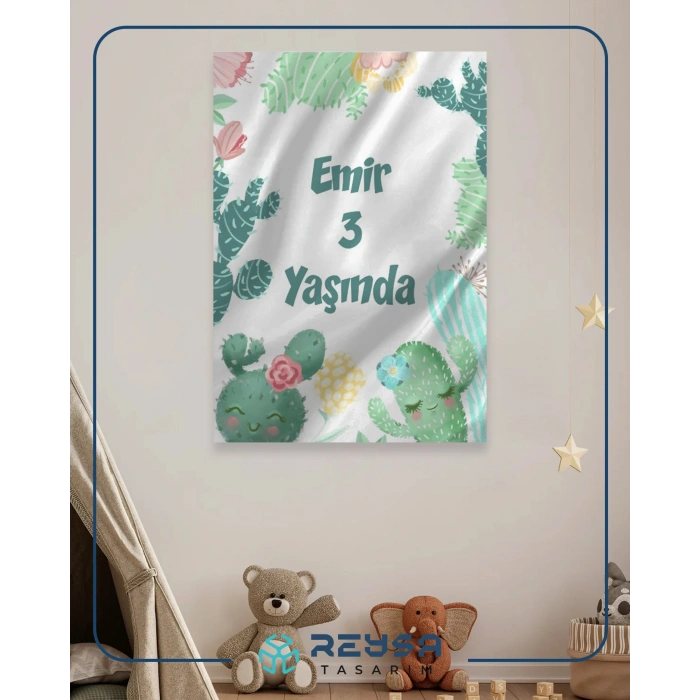 Mutlu Kaktüsler Temalı Doğum Günü Afişi 50X70 cm