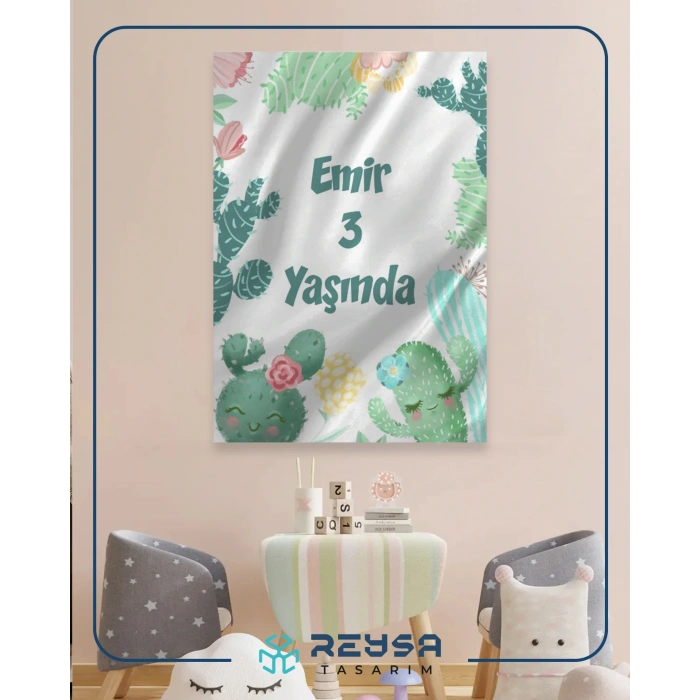 Mutlu Kaktüsler Temalı Doğum Günü Afişi 70X100 cm