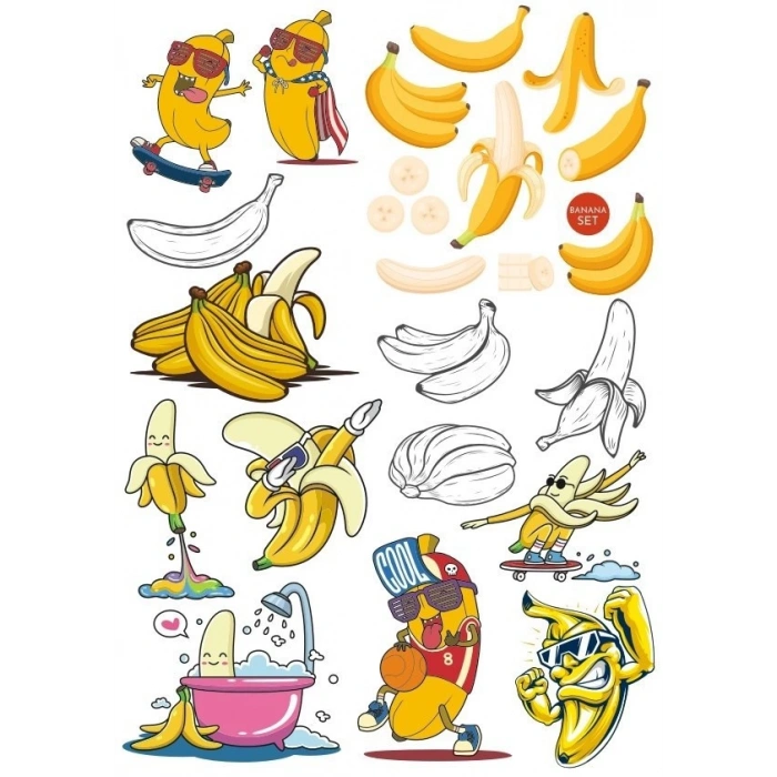 Muz Sticker Set 20 Parça Telefon, Tablet, Defter, Laptop Sticker