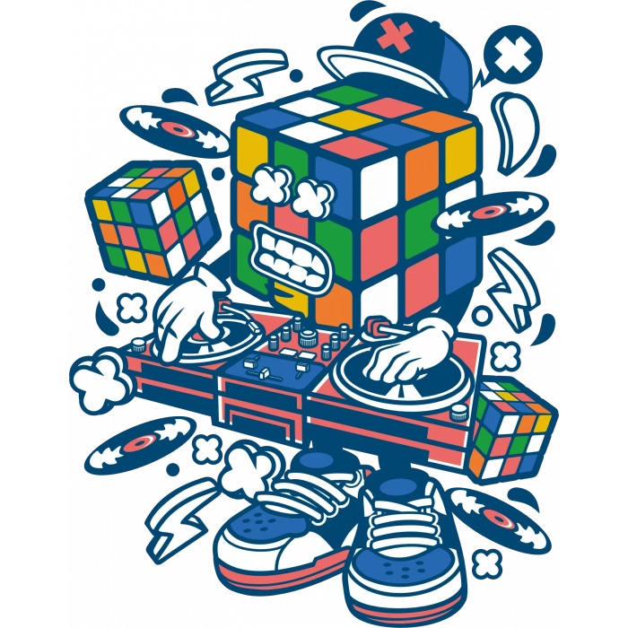 Müzik Çalan Küp Sticker 10x10 cmRenkli Sticker