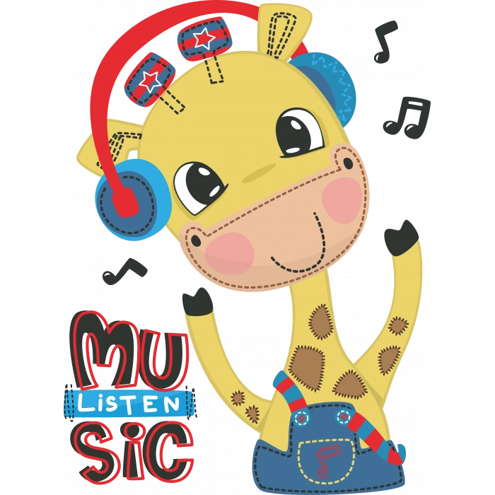 Müzik Dinleyen Zürafa Duvar Stickerı