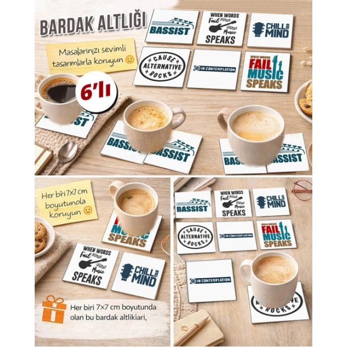 Müzik Temalı 11 7x7 – 6’lı Set Dekoratif Kare Tasarım