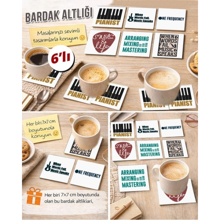 Müzik Temalı 15 7x7 – 6’lı Set Dekoratif Kare Tasarım