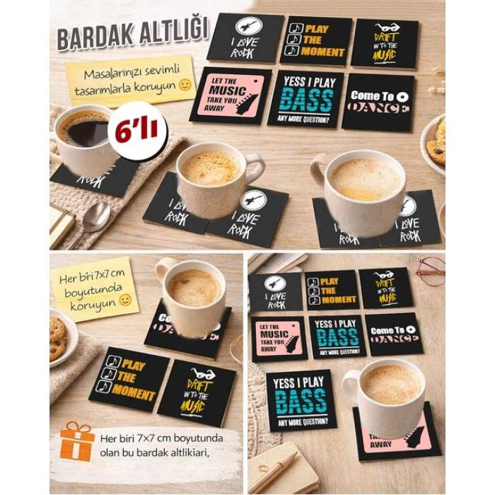 Müzik Temalı 3 7x7 – 6’lı Set Dekoratif Kare Tasarım
