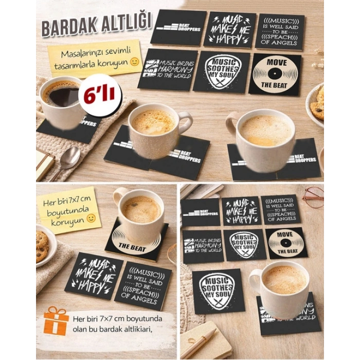 Müzik Temalı 6 7x7 – 6’lı Set Dekoratif Kare Tasarım