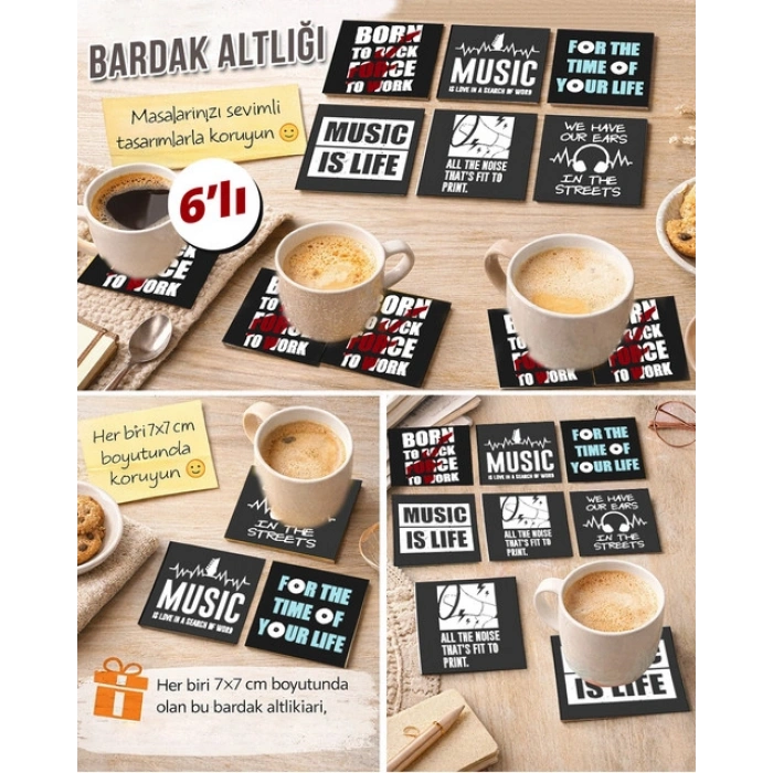 Müzik Temalı 7x7 – 6’lı Set Dekoratif Kare Tasarım