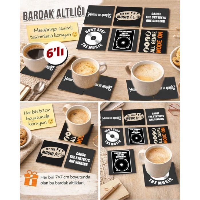 Müzik Temalı 8 7x7 – 6’lı Set Dekoratif Kare Tasarım