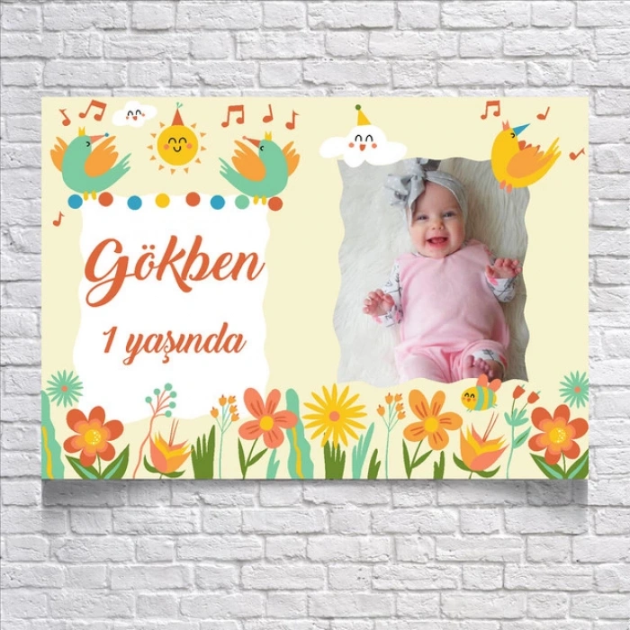 Müzik Ve Kuş Temalı Doğum Günü Afişi Resimli 100x150 Cm
