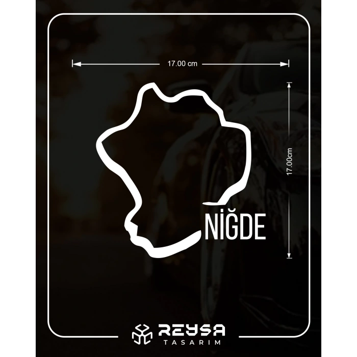 Niğde Harita Araba Sticker 17x17 Cm Beyaz