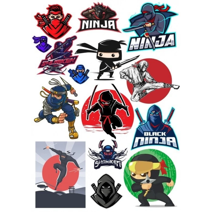 Ninja Sticker Set-1 13 Parça Telefon, Tablet, Defter, Laptop Sticker