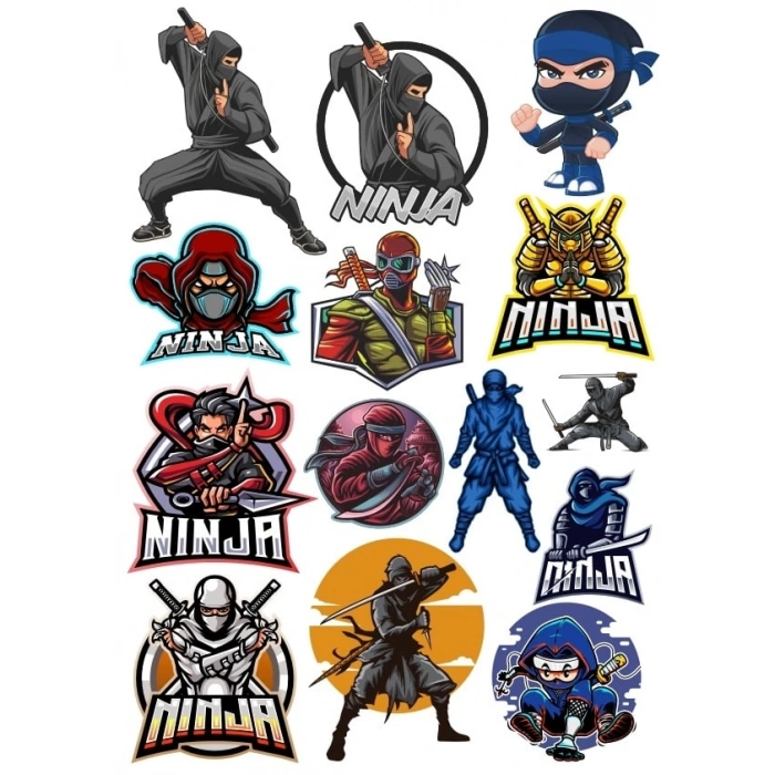 Ninja Sticker Set 5 15 Parça Telefon, Tablet, Defter, Laptop Sticker