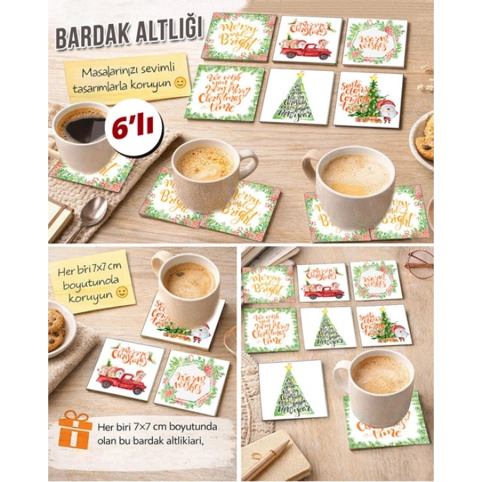 Noel Baba 7x7 – 6’lı Set Dekoratif Kare Tasarım
