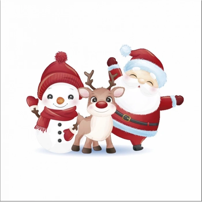 Noel Baba Geyik ve Kardan Adam Duvar Sticker