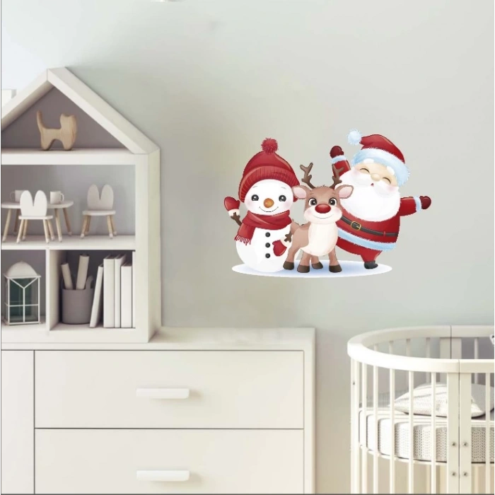 Noel Baba Geyik ve Kardan Adam Duvar Sticker