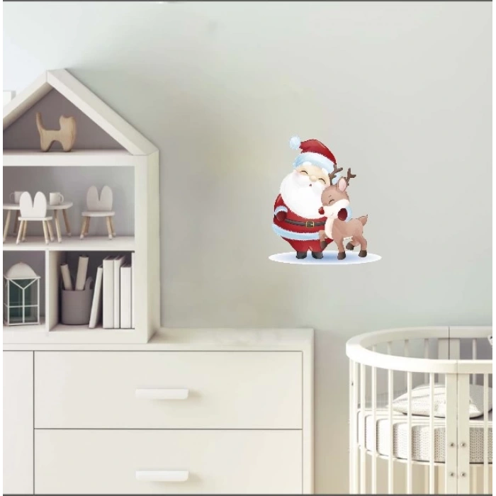 Noel Baba ve Geyik duvar Stikcer