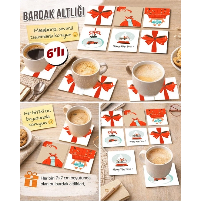Noel Temalı 4 7x7 – 6’lı Set Dekoratif Kare Tasarım