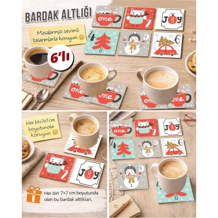 Noel Temalı 5 7x7 – 6’lı Set Dekoratif Kare Tasarım