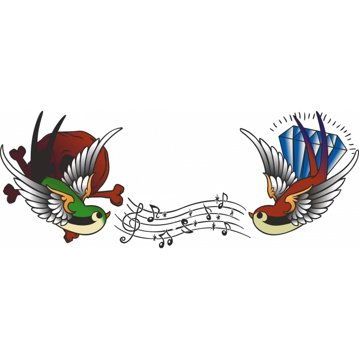 Notalar ve Kuşlar Sticker 10x10 cmRenkli Sticker