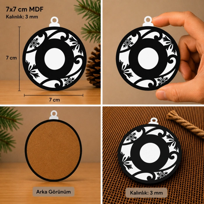 O Harf Yılbaşı Süsü – MDF Çam Ağacı Desenli Asılabilir Dekor (7x7 cm)