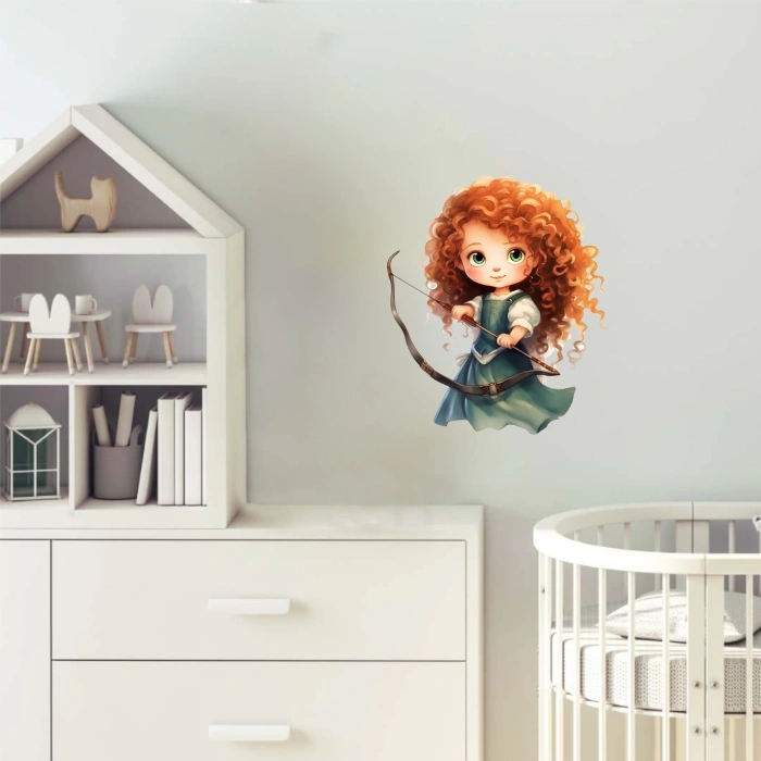 Okçu Cesur Kız Karakter Duvar Stickerı