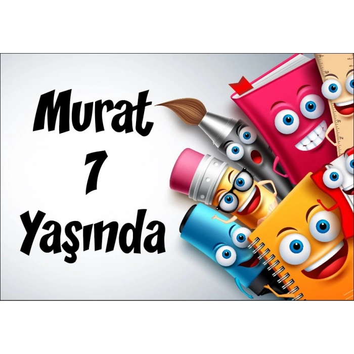 Okul Araç Gereçleri Temalı Doğum Günü Afişi 35X50 cm