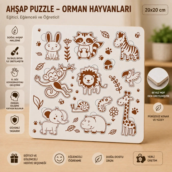 Deniz Dostları Eğitici Ahşap Puzzle – 20x20 cm Okul Öncesi Zeka Geliştirici Oyuncak